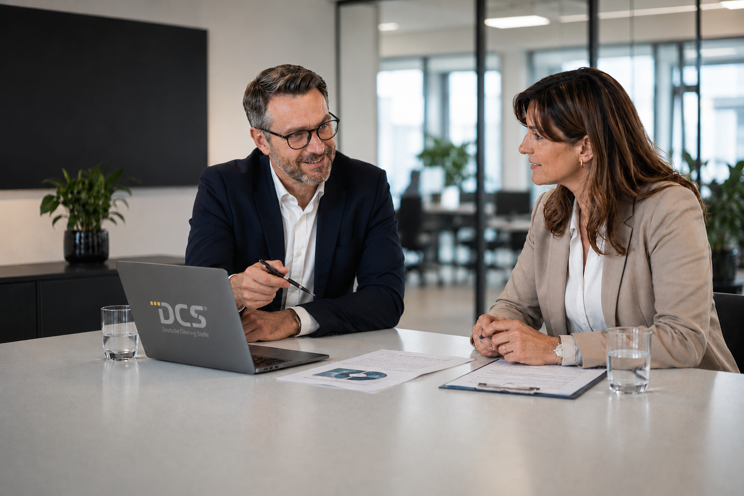Geschäftsgespräch mit DCS in modernem Büro
