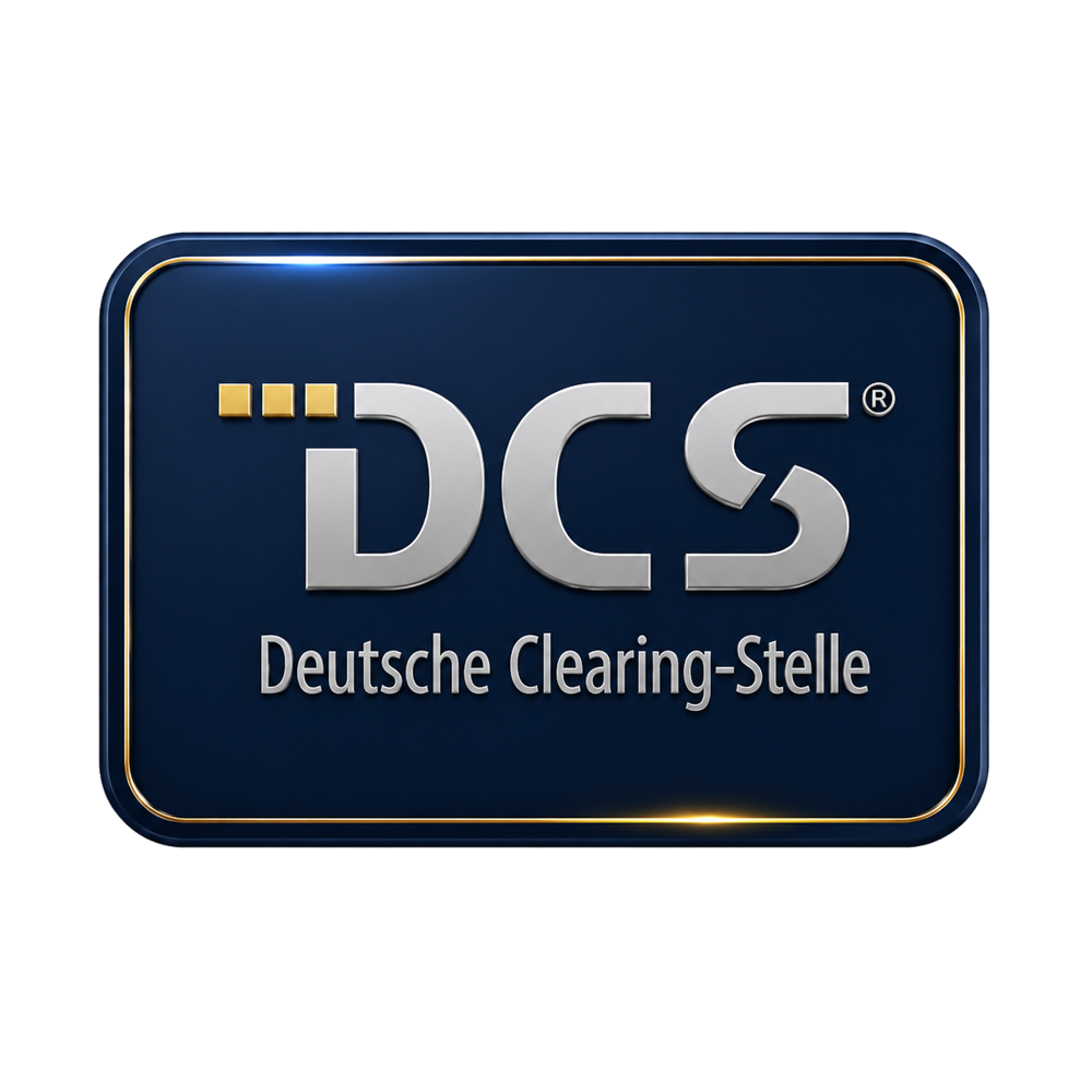 DCS-Logo auf glänzendem Marineblau