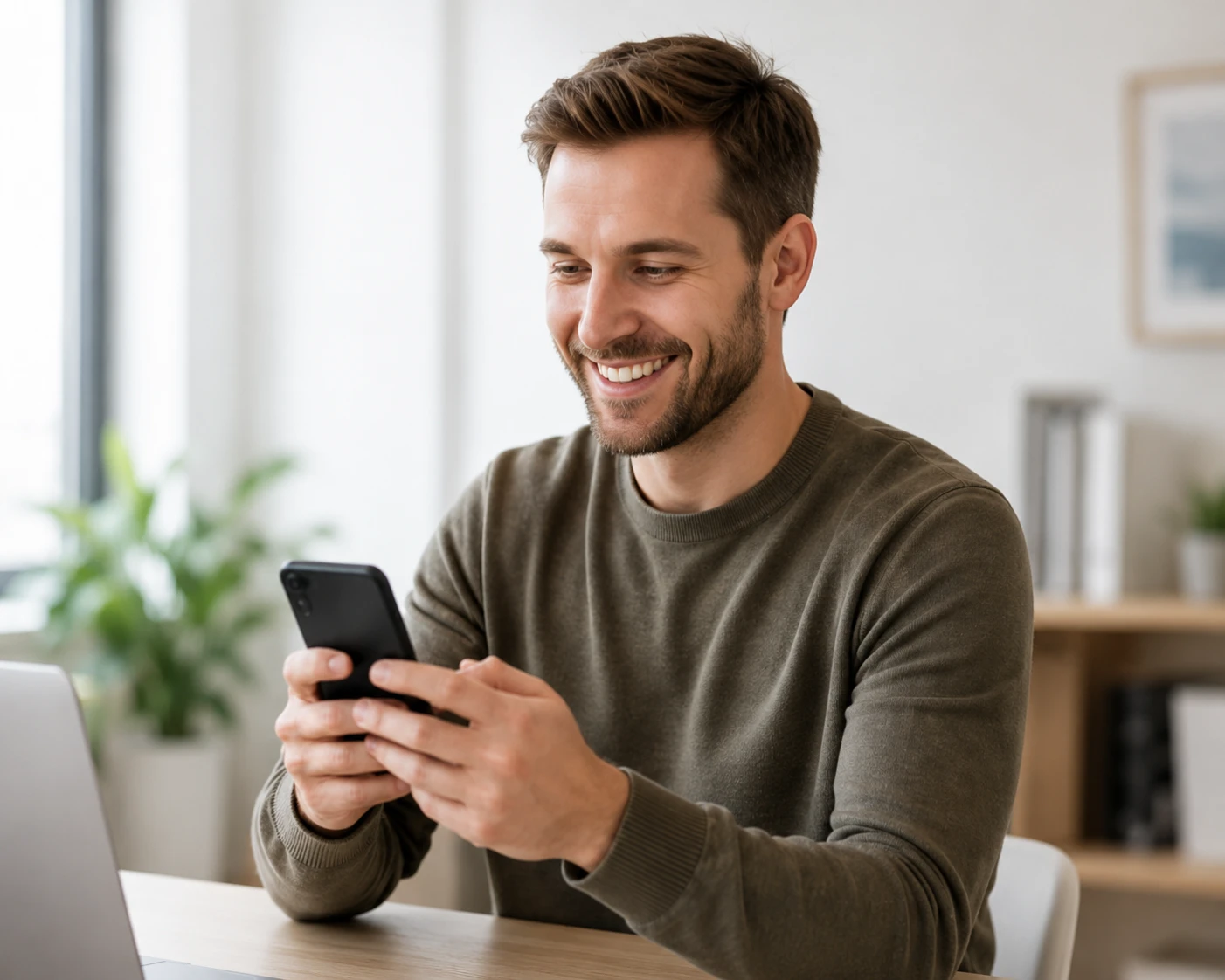 Mitarbeiter mit Smartphone im Büro